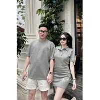 SET ĐỒ ĐÔI NAM NỮ COUPLE ĐÍNH ĐÁ VÁY POLO VÀ ÁO PHÔNG CHẤT UMI BLING