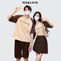 Set đồ đôi nam nữ couple hàn quốc PINKLOVE bộ đồ đôi áo thun nam nữ mix chân váy quần short nam P081