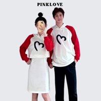Set đồ đôi với người yêu mùa đông PINKLOVE cặp áo nỉ nam váy nữ màu trắng đỏ lót lông dày đẹp P065