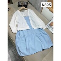 Set đồ đũi nhăn kèm áo khoác cardigan xinh xắn