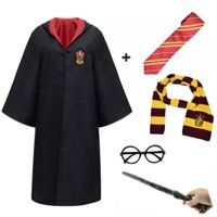 Set đồ Harry Potter gồm áo choàng, cà vạt, khăn, kính, gậy phép thuật hóa trang Halloween cho trẻ em và người lớn
