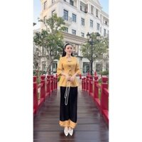 Set đồ lam áo ba bà nút nơ freesize dưới 60kg