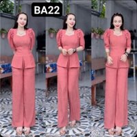 Sét Đồ Lam Bà Ba Áo Tay Lỡ Viền Bèo Quần Dài Ống Suôn - Mã BA22