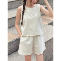 Sét đồ Linen Thời Trang MENINA - sét đồ nữ trẻ trung chất linen áo sát nách quần đùi lưng thun