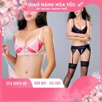 Set đồ lót lọt khe ren có kẹp vớ sexy 0804