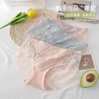 set đồ lót nữ ren quần lót dùng 1 lần cho nữ Quần lót mềm mại lụa băng eo vừa thoáng khí ren liền mạch nữ quần lót tam giác trong suốt gợi cảm đáy quần cotton