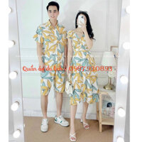 Set đồ mặc đôi, gia đình, team building đi du lịch, đi biển - Only Shop họa tiết Lá vàng