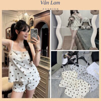 Set đồ mặc ở nhà mát mẻ mềm mại Set Đồ Ngủ Mặc Nhà Hình Gấu, Áo Hai Dây Kèm Quần Đùi Chất Siêu Mát