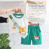 Set Đồ Mùa Hè 2 Món Gồm Áo Ba Lỗ Cổ Chữ O In Chữ + Quần Ngắn Thời Trang Cho Bé Trai Và Gái