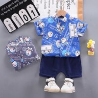 Set Đồ Mùa Hè 2 Món Gồm Áo Sơ Mi In Hình Ong Mật + Quần Ngắn Thời Trang Cho Bé Sơ Sinh