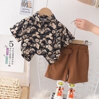 Set Đồ Mùa Hè 2 Món Gồm Áo Sơ Mi Tay Cộc Lá + Quần Ngắn Có Cổ Cho Bé Sơ Sinh