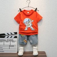 Set Đồ Mùa Hè 2 Món Gồm Áo Thun Cotton In Họa Tiết Mèo Garfield Thời Trang Cho Bé Trai Sơ Sinh