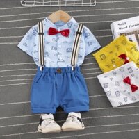Set Đồ Mùa Hè 2 Món Gồm Áo Thun Cotton Kẻ Sọc Và Quần Yếm Thời Trang Cho Bé Gái