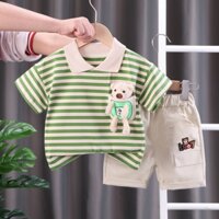Set đồ mùa hè 2 món gồm áo thun cotton in họa tiết gấu + quần ngắn thời trang cho bé trai