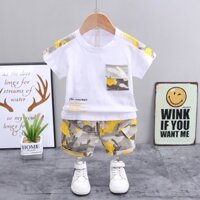 Set Đồ Mùa Hè 2 Món Gồm Áo Thun Rằn Ri + Quần Ngắn Đơn Giản Cho Bé Trai
