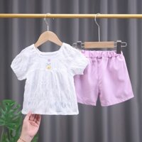 Set Đồ Mùa Hè 2 Món Gồm Áo Thun + Quần Ngắn Phong Cách Đơn Giản Cho Bé Gái