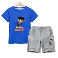 Set Đồ Mùa Hè 2 Món Gồm Áo Thun Cotton Hoạt Hình Conan + Quần Ngắn Thời Trang Cho Bé Trai