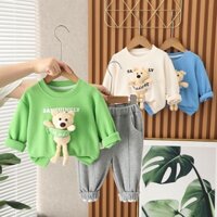 Set Đồ Mùa Thu 2 Món Gồm Áo Nỉ Tay Dài In Họa Tiết Gấu Hoạt Hình + Quần Dài Cho Bé