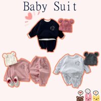 Set Đồ Mùa Thu 2 Món Gồm Áo Trơn Tay Dài In Họa Tiết Gấu Hoạt Hình + Quần Trơn Cho Bé Sơ Sinh 0-3 Tuổi