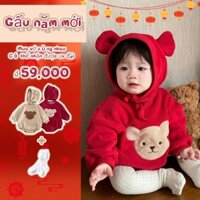 Set Đồ Mùa Thu 2 Món Gồm Áo Liền Quần Tay Dài In Họa Tiết Gấu Hoạt Hình + Mũ Cho Bé Sơ Sinh 0-24 Tháng Tuổi