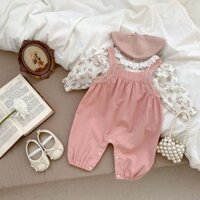Set Đồ Mùa Thu Gồm Áo Liền Quần Thêu Hoa + Áo Thun Tay Dài Cổ Ren Cho Bé Sơ Sinh 0-2 Tuổi