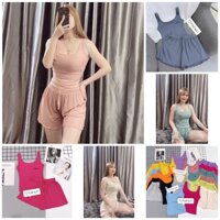 Sét đồ ngủ áo hai dây Thêu chữ sexxy vải thun tăm, Bộ ngủ thun lạnh co giãn T003 - T2 Fashion
