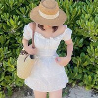 Set đồ nữ 2 chi tiết Chakovet Áo váy trễ vai ren boi croptop cúp ngực mix chân váy xoè tầng đi du lịch biển mùa hè