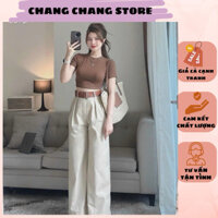 Set đồ Nữ 3 món áo thun basic màu nâu tây quần Kaki Kem suông (kèm nịt) đi học, đi làm đều hợp