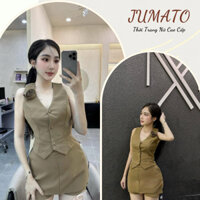 Set đồ nữ áo gile tết hoa cúc bọc kèm quần giả chân váy, đồ bộ nữ sát nách mặc mùa hè chất liệu cao cấp hcom2711