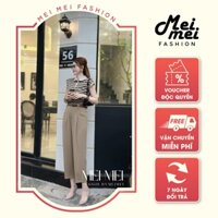 Set đồ nữ áo kẻ cổ bè phối quần baggy phong cách thanh lịch sang chảnh Mei Fashion ST13735