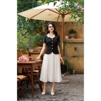 Set đồ nữ áo ký giả đen đính hoa Chân Váy trắng trẻ trung sang trọng