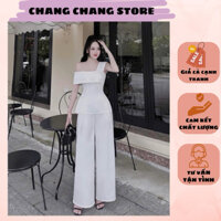 Set đồ nữ áo lệch vai xẻ sườn có mút kèm quần dài ống suông thời trang