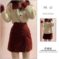 Set Đồ Nữ Áo Len Cardigan Dệt Kim Cổ Búp Bê Phong Cách Dịu Dàng Mẫu Mới Thu Đông Phối Chân Váy Tôn Dáng - Hàng Order