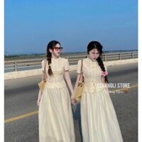 Set đồ nữ áo len ren kèm váy tơ 2 lớp xinh đẹp nữ tính phù hợp đi làm đi chơi D569