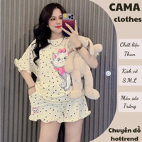 Set đồ nữ áo mèo chấm bi kèm quần phối bèo Cama Clothes, đồ bộ nữ hottrend chất thun mát D1552