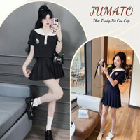Set đồ nữ áo ngắn tay thủy thủ mix chân váy xếp ly Jumato, đồ bộ nữ áo croptop cổ bẻ thời trang năng động HCOM2794