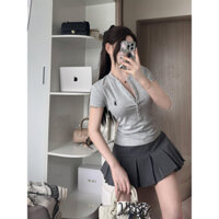 Set đồ nữ áo polo cộc tay mix chân váy xếp ly dáng ngắn thiết kế LANNIE TỰ MAY LẠI, Set bộ đồ nữ áo có cổ chân váy lyn