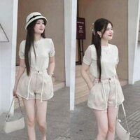 Set đồ nữ - Áo rean lươi tổ ong 2 lớp ngắn tay mix quần short kaki trẻ trung siêu xinh Mymy.stores