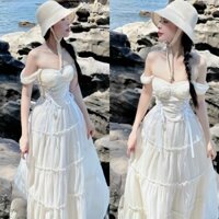 Set đồ nữ áo ren hoa đính nơ( có mút ngực )kèm chân váy xòe tơ xốp xinh xắn dành cho các nàng diện đi chơi