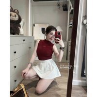 set đồ nữ áo sát nách đỏ bad croptop mix váy thô trắng bo chun dáng ngắn thiết kế KHANHLE TỰ MAY LẠI LYN