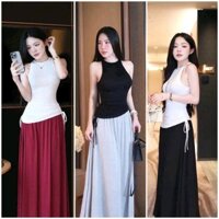 Set đồ nữ áo sát nách rút dây hông mix chân váy dáng dài set đồ đi tiệc đi chơi chụp hình sang chảnh 594