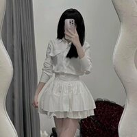 Set Đồ Nữ, Áo Sơ Mi Dài Tay Mix Chân Váy Tầng, Thô Nến, Thời Trang, Basic, Dễ Mặc XM Genly Fashion_A2P13