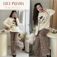 Set đồ nữ áo thun dài tay màu kem phối quần dài chấm bi thời trang Lily, đồ bộ nữ mặc nhà in hình Mickey HCOM3346