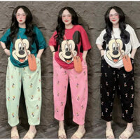 SET ĐỒ  NỮ ÁO THUN GÂN CỔ TRÒN IN 3D MICKKY ÁO FROM RỘNG KÈM QUẦN BAGGY ĐŨI_SET BAGGY NỮ  THỜI TRANG  ĐẸP RẺ_ PUSAM SHOP