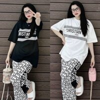 Set đồ nữ áo thun phối quần ống suông Đì O trẻ trung, set bộ nữ mặc nhà T.Fashion SB0002