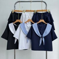 Set Đồ Nữ Big Size Chân Váy Ngắn Kèm Áo Kiểu Thủy Thủ Chất Vải Dày Dặn Lên Phom Cá Tính SET834