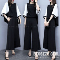 Set Đồ Nữ Bigsize Áo Sơ Mi Tay Ngắn Cổ Tròn Kết Hợp Quần Ống Rộng Mùa Hè Set Bộ Nữ Phong Cách Thiết Kế Sang Chảnh Thời Trang Hàn Quốc