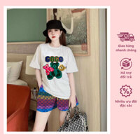 Set Đồ Nữ Bigsize, Bộ Đồ Hè Thể Thao Nữ Form Rộng Chất Thun Cotton Đắp Gấu Bông Nổi Quần Đùi Chất Bố Nhung, Nhiều Size.