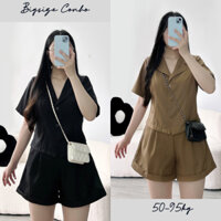 Set Đồ Nữ Bigsize Dự Tiệc Đi Chơi Nữ Áo Vet Dáng Croptop Phối Cùng Quần Đùi Vải Cotton Lạnh Thoải Mái SET79