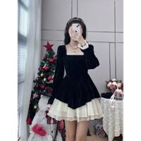 Set Đồ Nữ Bigsize Kiểu Bèo Nhún Áo Chất Nỉ Tăm Chân Váy Chất Xoa 2 Tầng Co Dãn